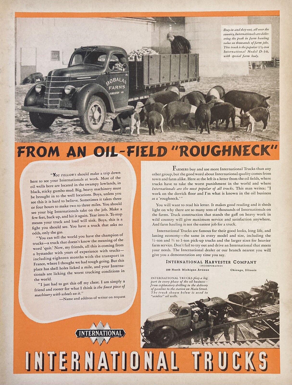 1938 AD.(XG5)~INTERNATIONAL HARVESTER CO. MODEL D-30 W/SPECIAL FARM BODY