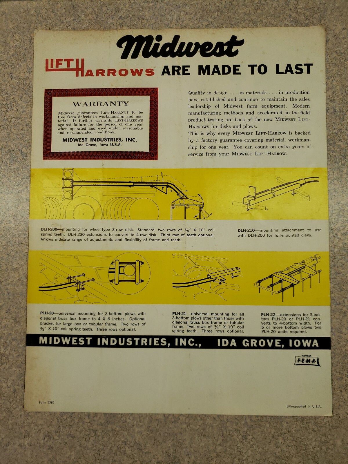 Old 1960s 70s Midwest Lift Harrows Farm Equipment Sales Brochure Ida Grove Iowa