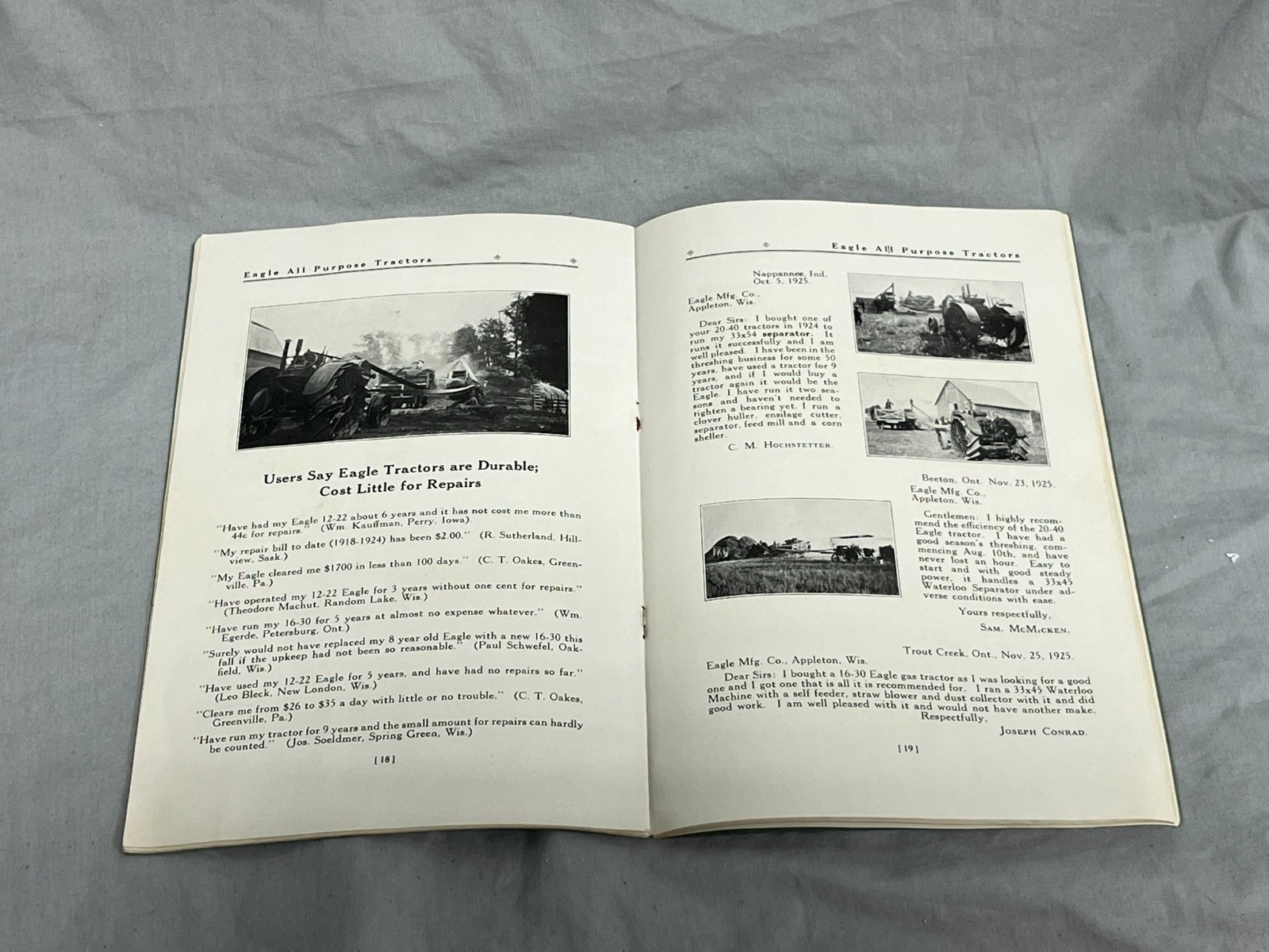 vintage 1920s EAGLE 13-25 16-30 Tractor Appleton, Wisconsin Catalog Brochure