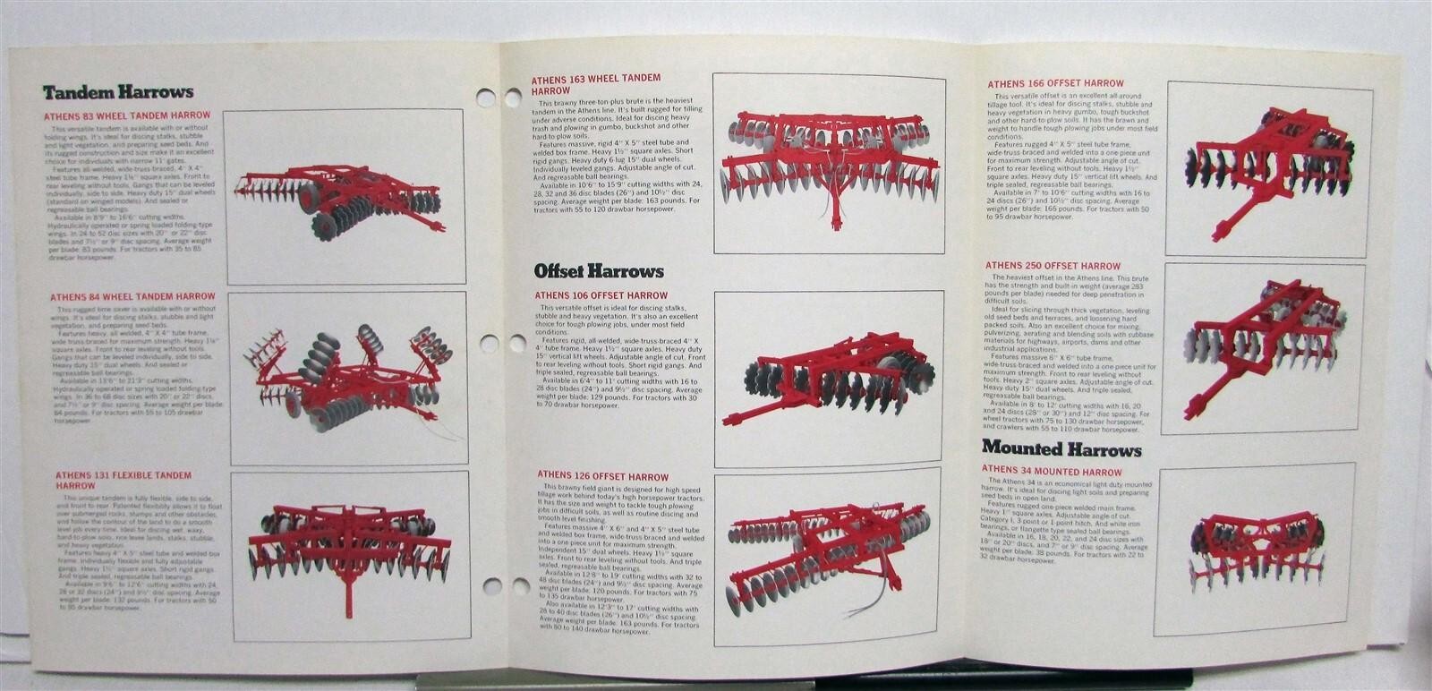1976 Athens Tillage Equipment Specifications Construction Sales Brochure