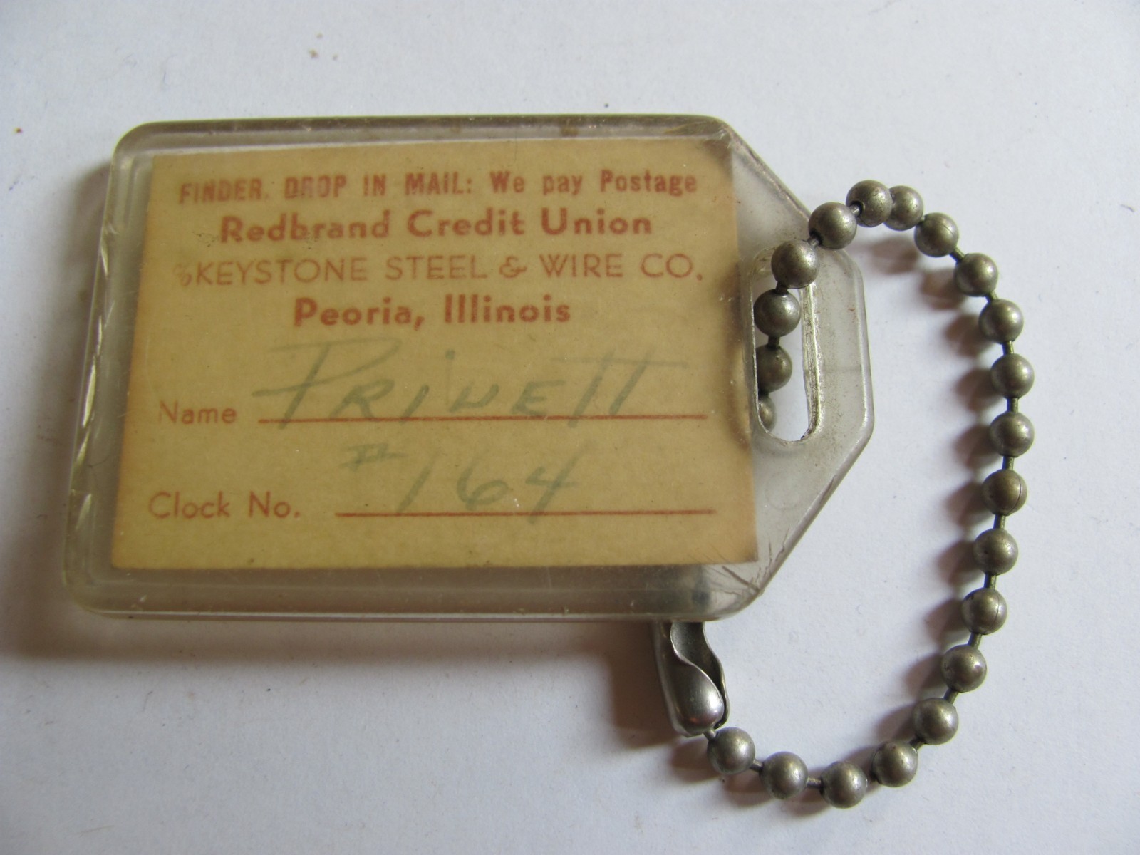 VTG KEYSTONE WIRE PEORIA IL 2 # TAG KEY CHAIN PENCIL GROUP