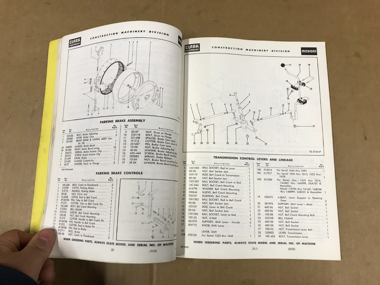 Vintage Clark Equipment – Michigan Parts Manual – No.1695-R1 Tractor Shovel
