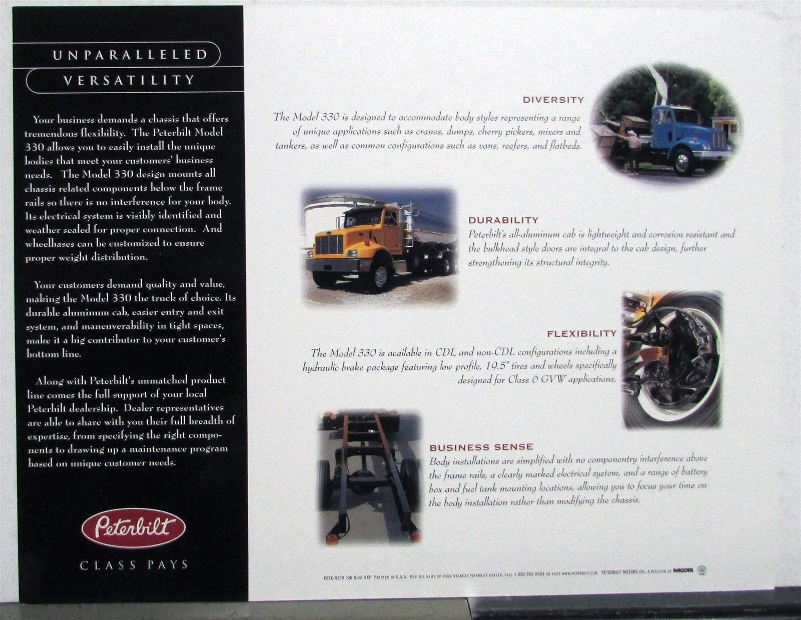 2002 Peterbilt Class Pays Model 330 Body Builder Construction Sales Sheet