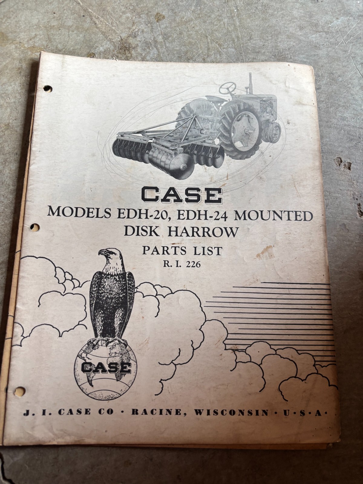 Case Tractor EDH-20 EDH-24 Mounted Disk Harrow Parts Book Manual AMIL26 No.7