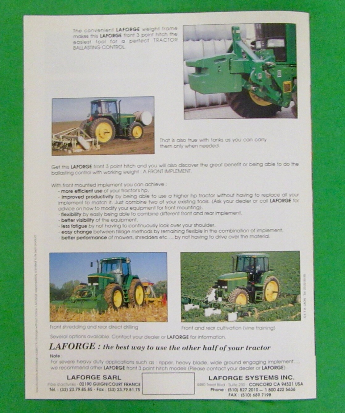 LaForge Front Three Point Hitch Sales Brochure With Prices (1995) 14 pieces