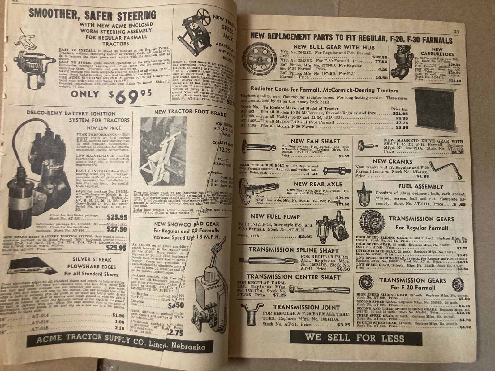 VINTAGE 1951 TRACTOR PARTS CATALOG ACME SUPPLY LINCOLN NEBRASKA FARMS & FARMING