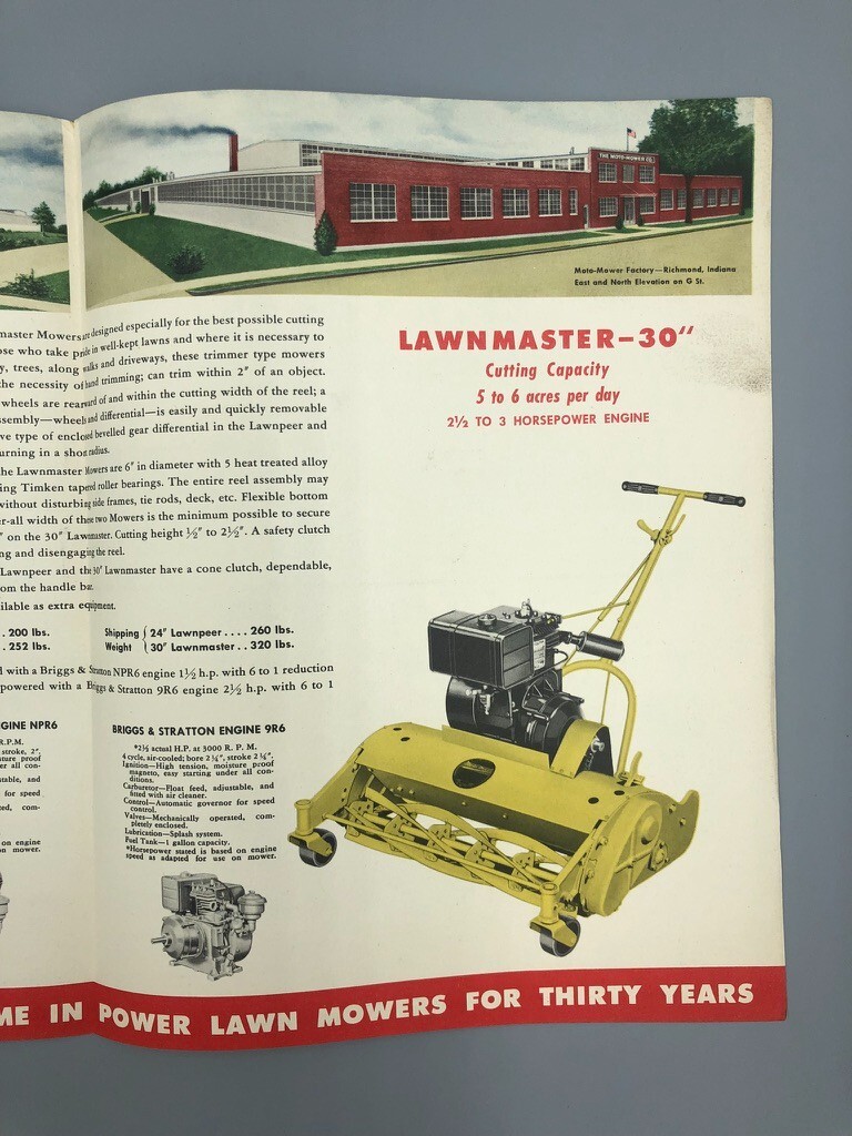1940s MOTO-MOWER Green LAWN MOWER Vintage ADVERTISING Brochure BRIGGS & STRATTON