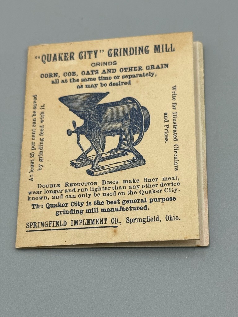 1890 SPRINGFIELD Ohio Implement FARM Advertising ECLIPSE Trade Card QUAKER CITY