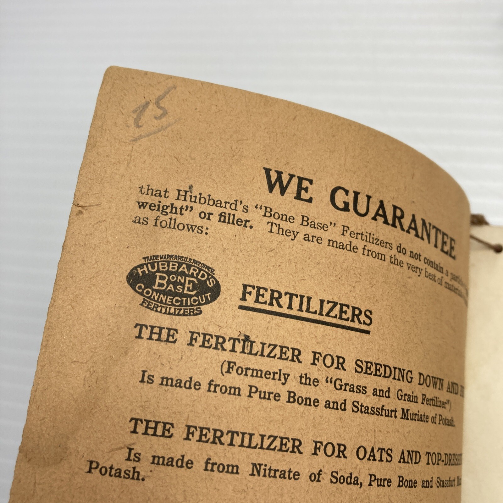 Hubbard&rsquo;s Bone Base Fertilizer Connecticut Almanac 1914 Agriculture Advertising