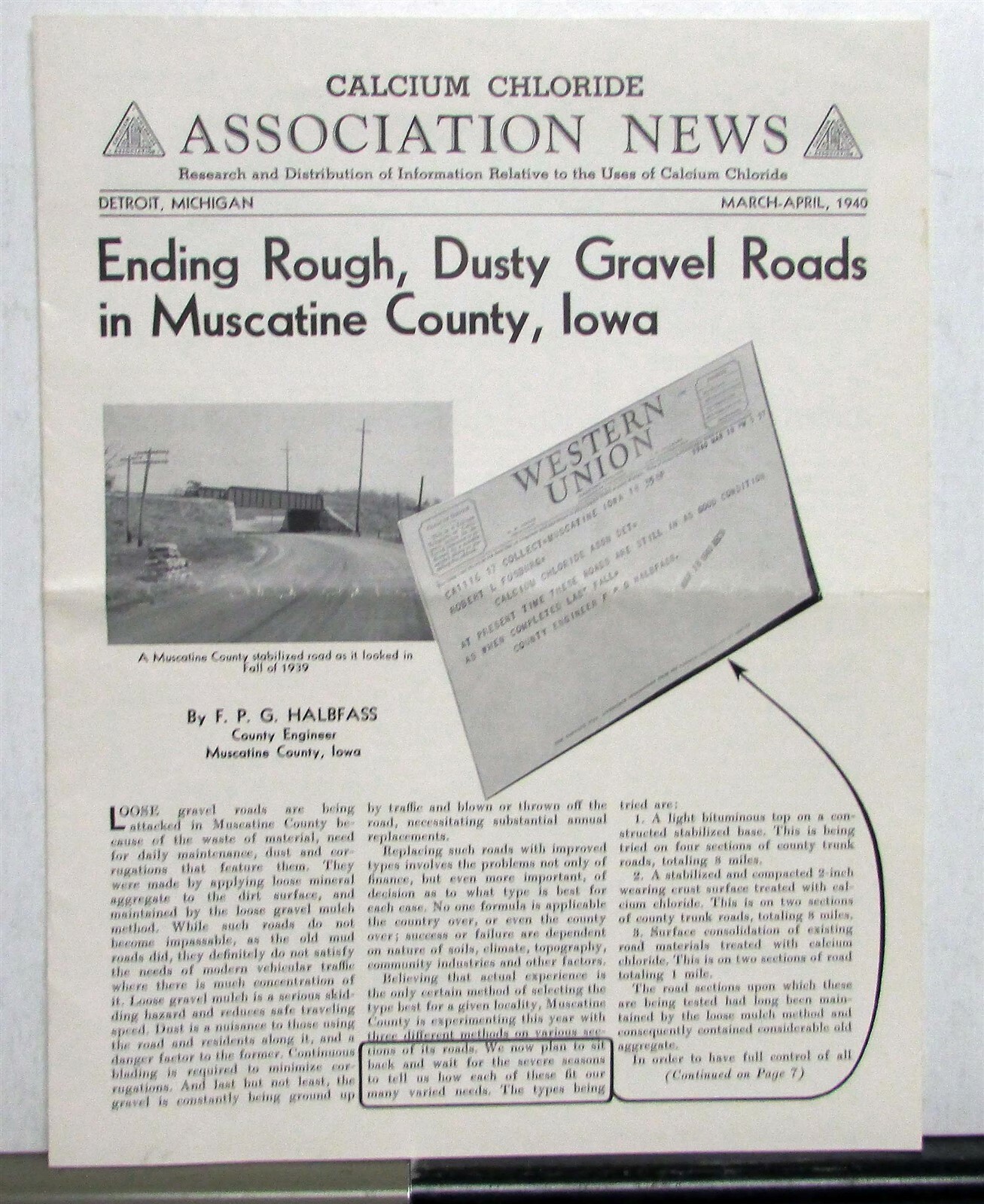 1940 Calcium Chloride News Mach/April Road Construction Original