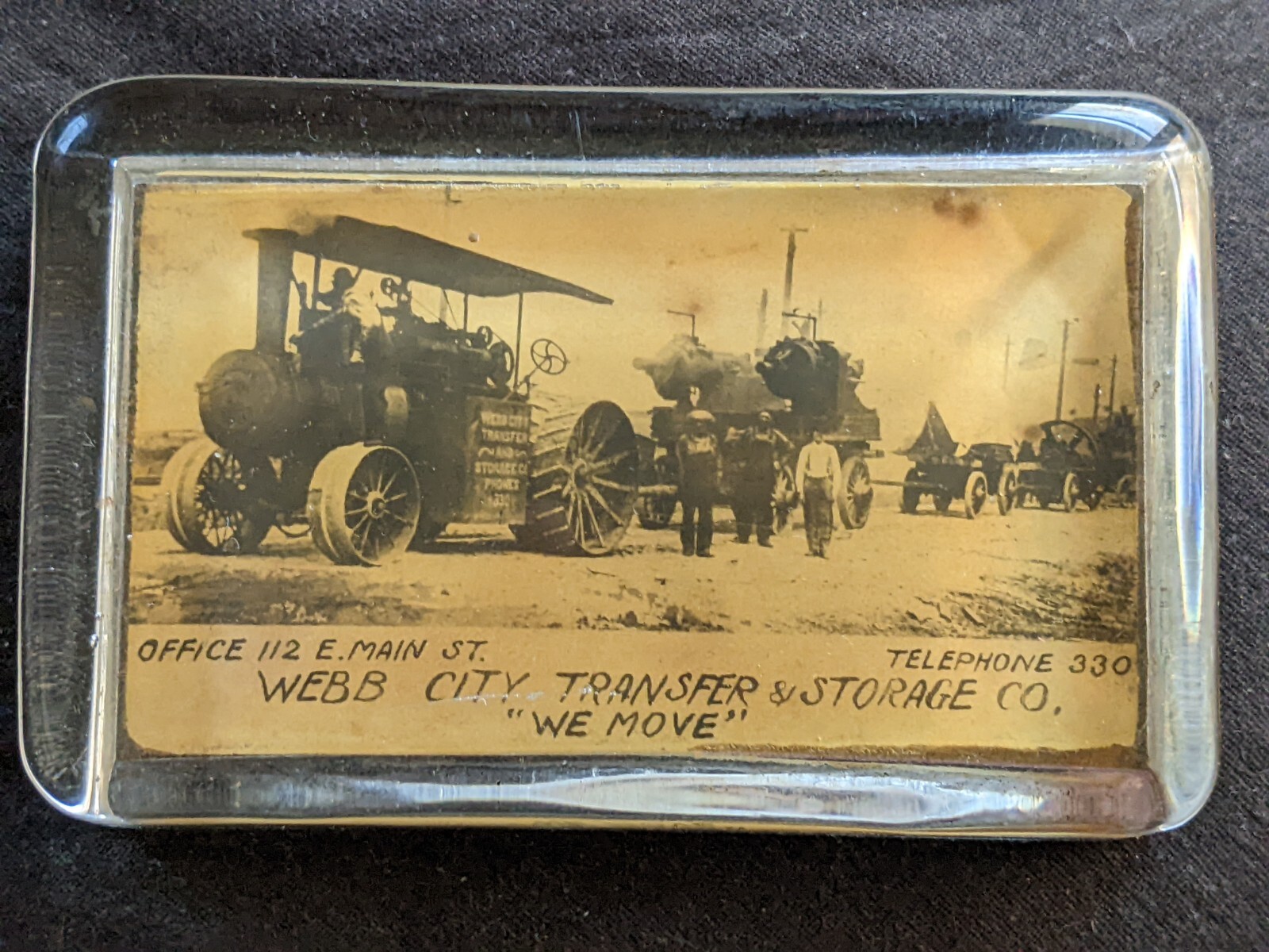 Webb city Missouri? transfer and storage paperweight, image of Steam Tractor