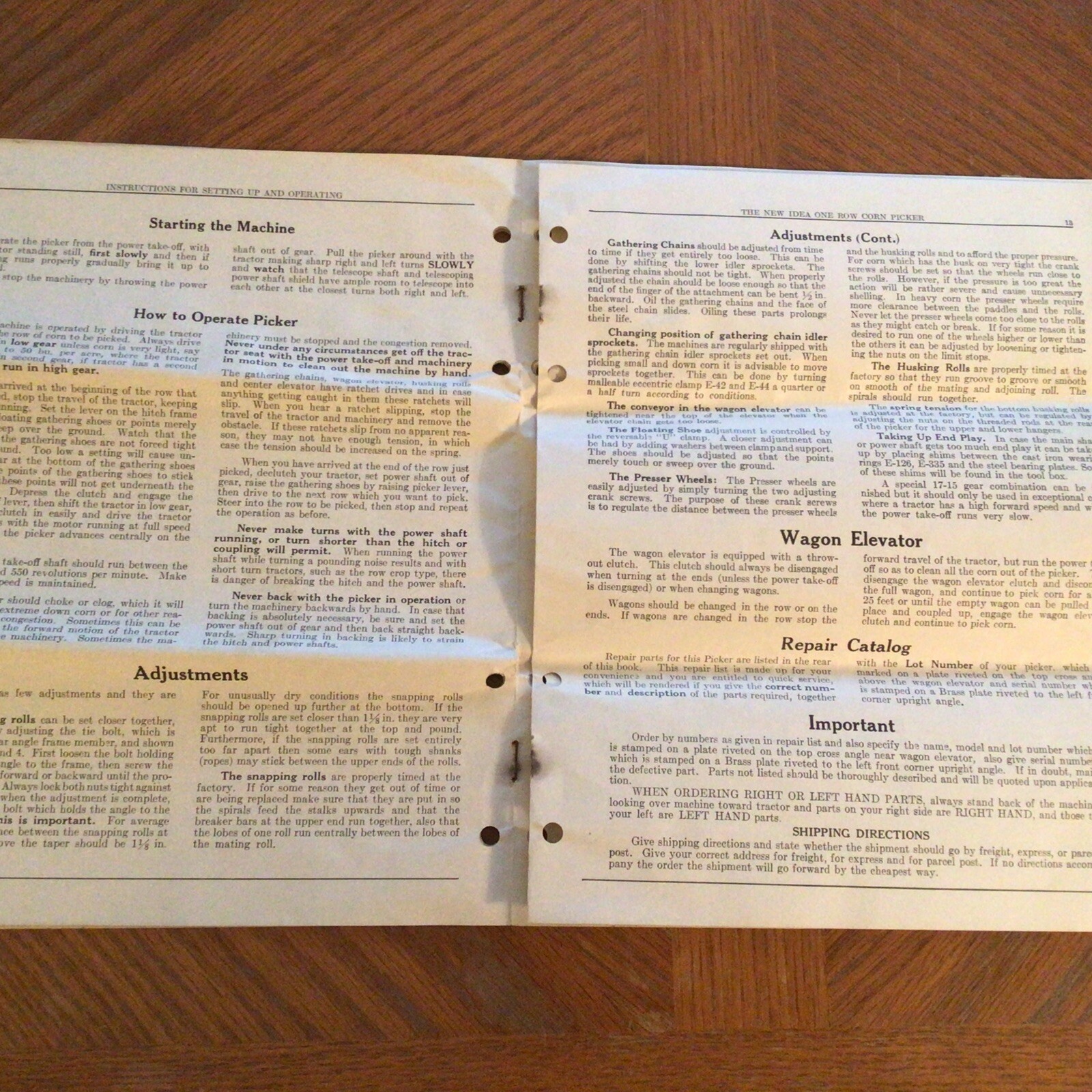 Vtg New Idea Instructions Repair Parts List Setup No. P-139 One Row Corn Picker