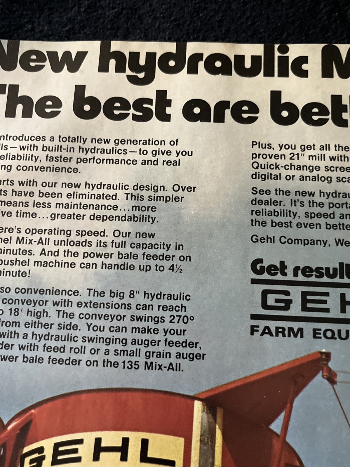 GEHL Farm Equipment Print Advertisement Hydraulic Mix All 1980 8×10