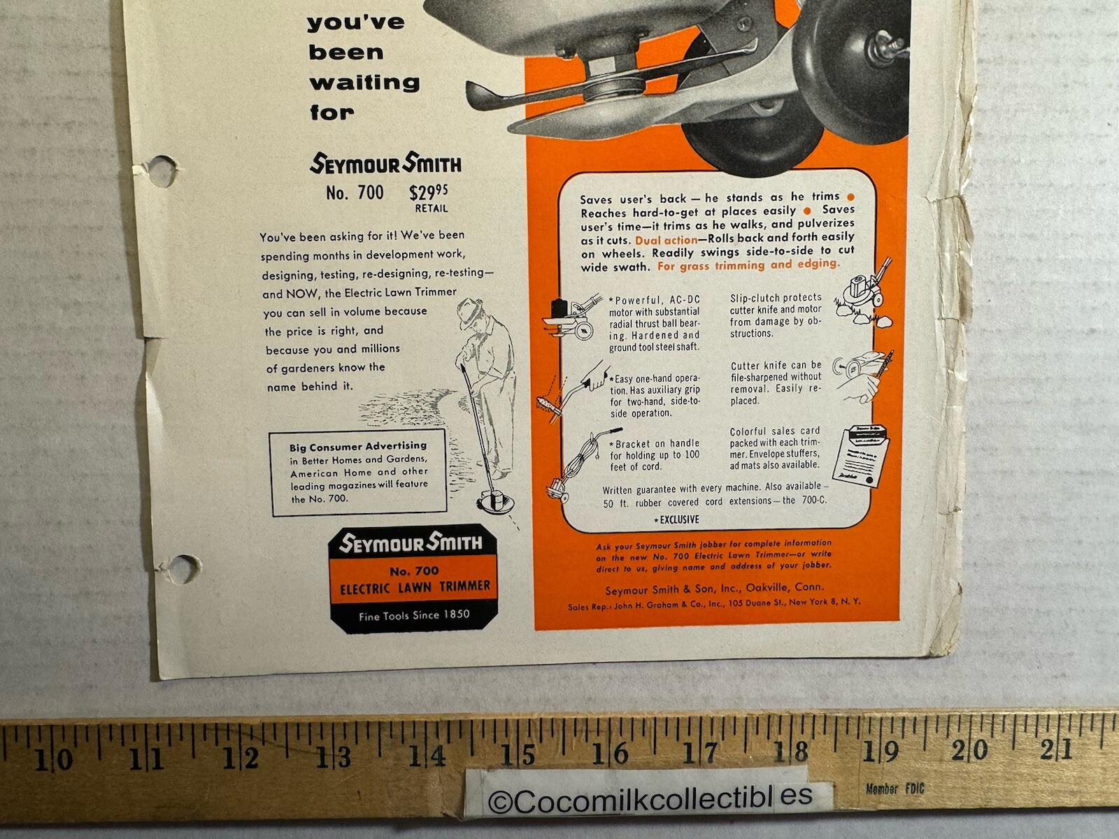 Vintage Electric Lawn Trimmer Seymour Smith & Son Oakville CT Brochure