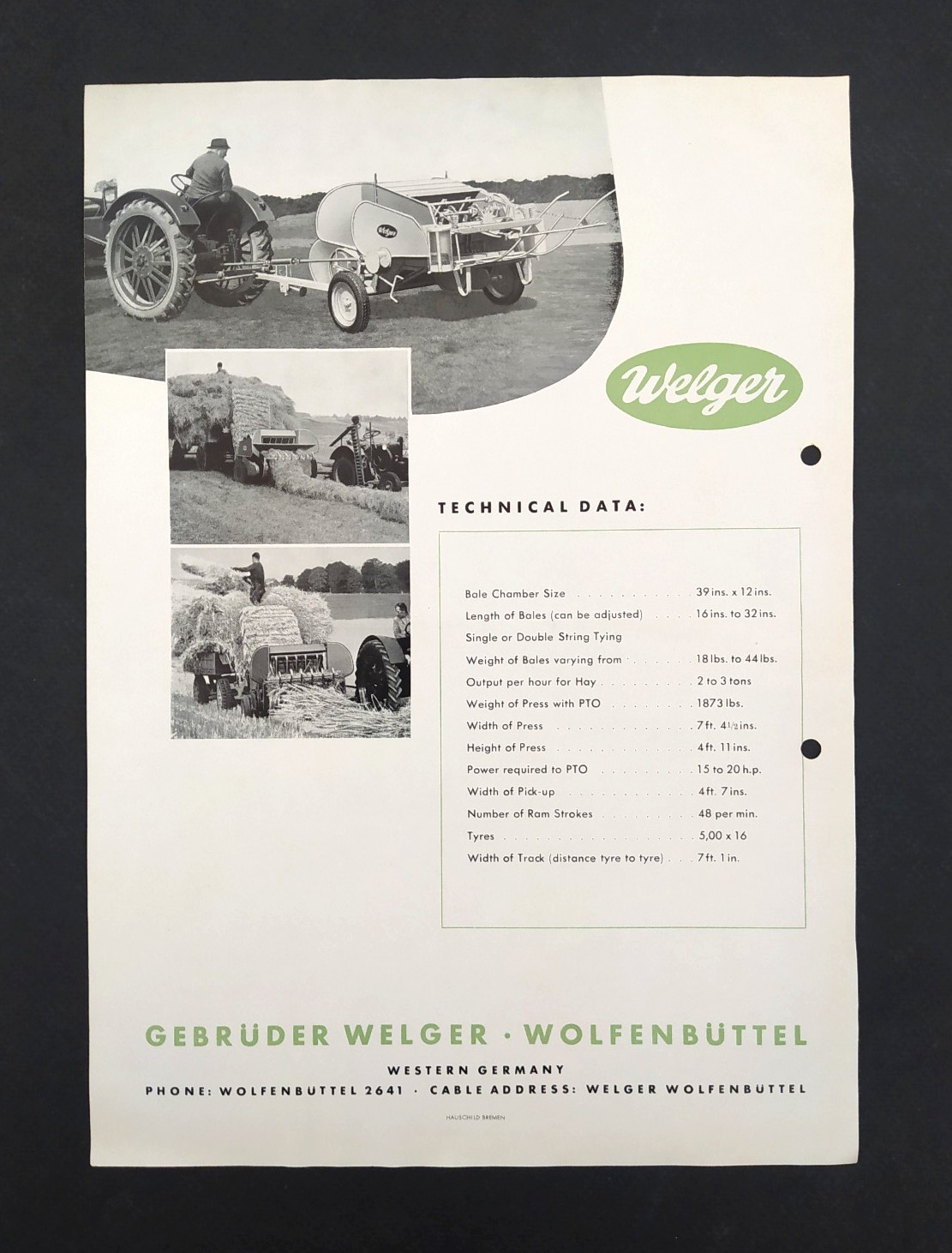 VINTAGE « WELGER » 1954 GERMAN BALERS 4 BROCHURES LOT AGRICULTURAL MACHINERY