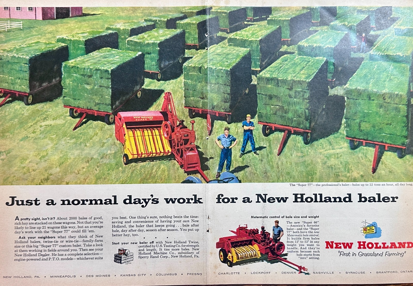 1956 Centerfold Magazine Ad New Holland Super 77 Hay baler Ad#N1153