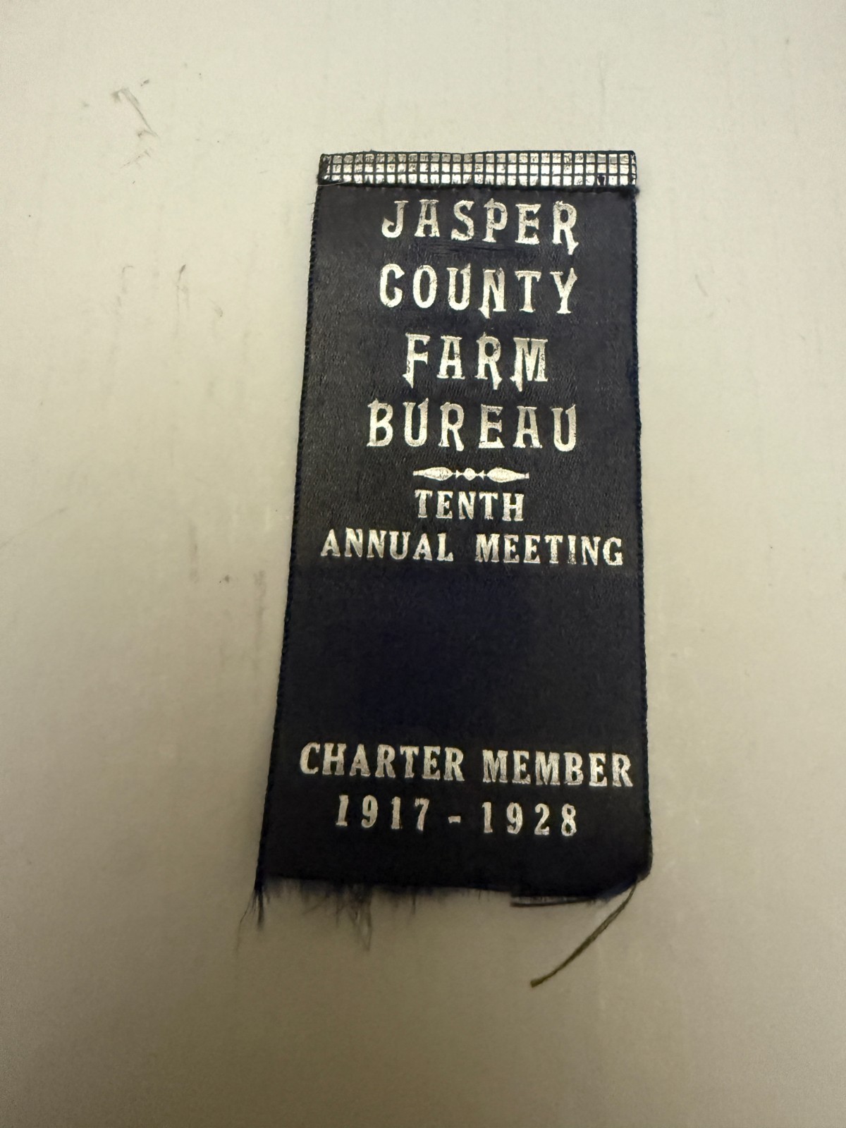 Vintage 1928 Jasper County Iowa Farm Bureau 10th Annual Meeting Ribbon