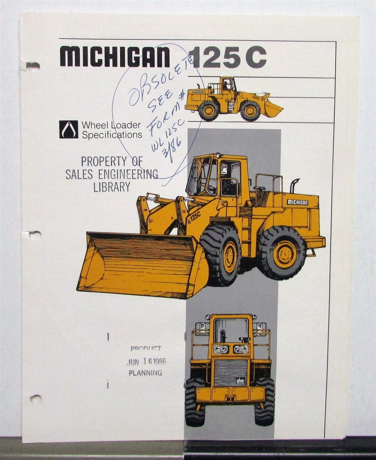 1986 Michigan 125C Wheel Loader Specifications Construction Sales Brochure