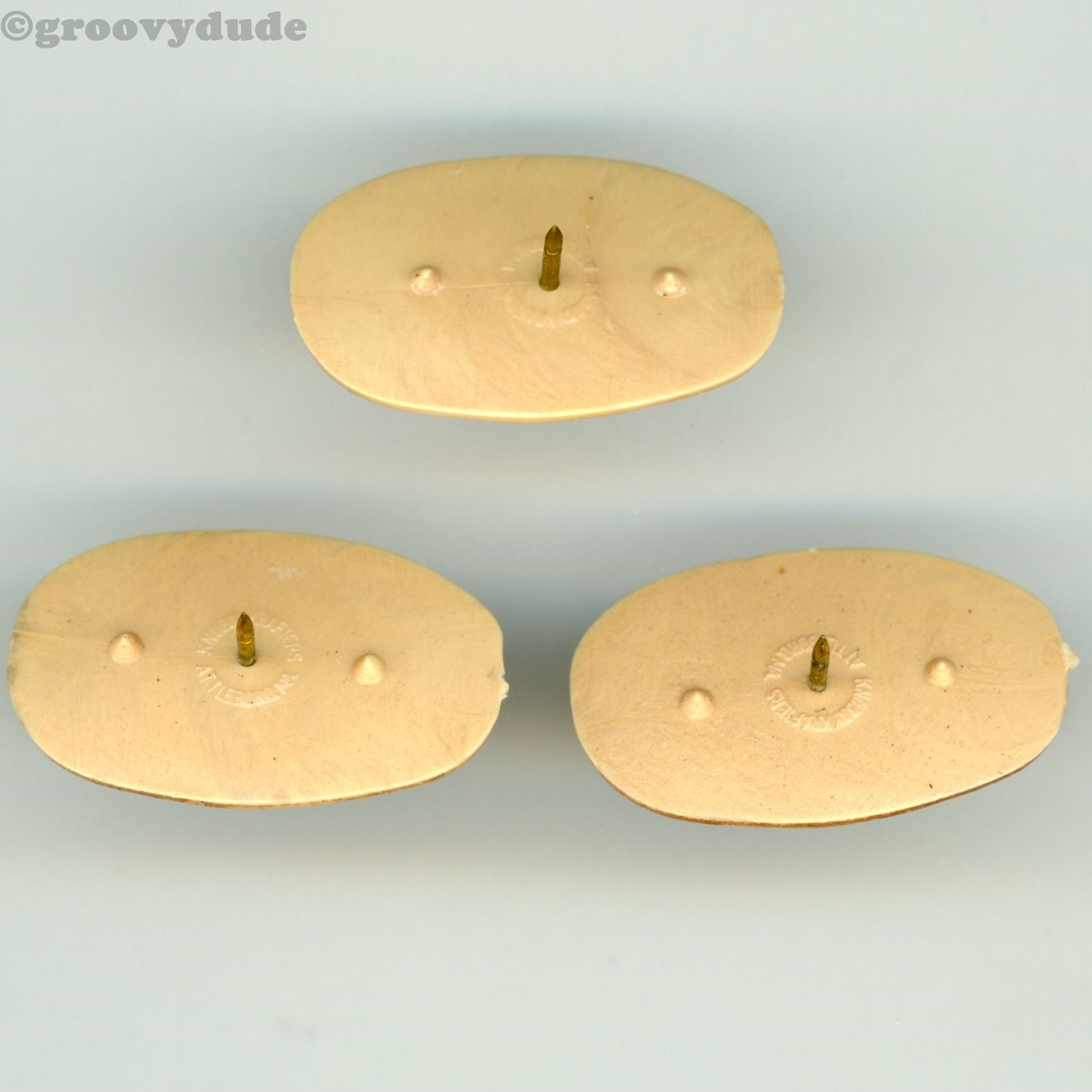 Lot of 3 Idaho Spud Pins Brown Potato Lapel Tie Tack Vintage Promo Plastic