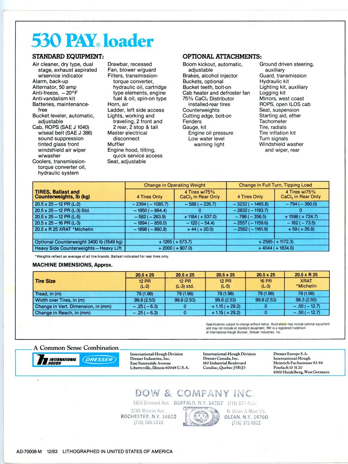 International Hough 530 Pay Loader sales brochure Libertyville Illinois