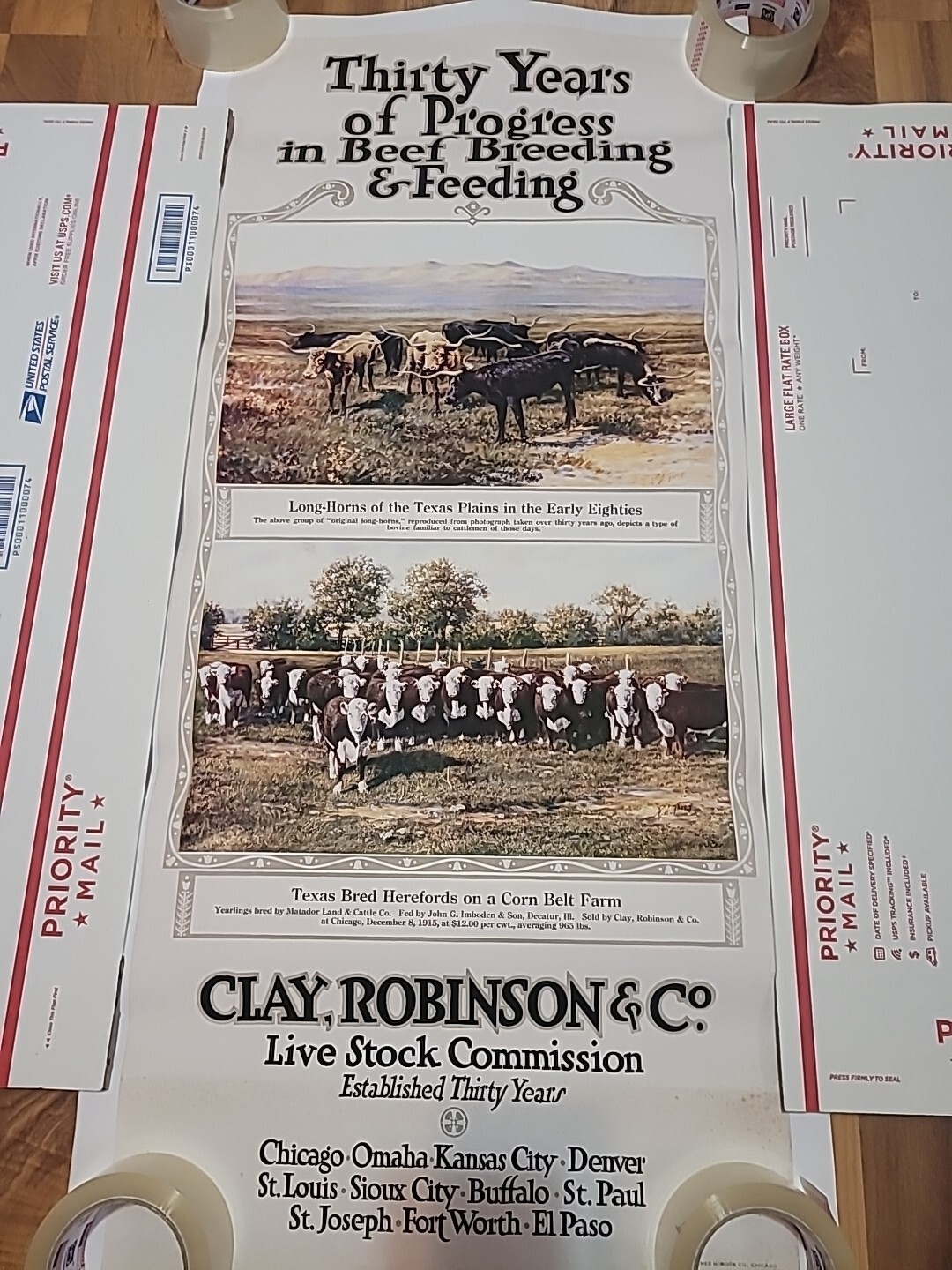 Clay,Robinson & Co Livestock Comm Ad 30yrs Beef And Breeding 18×40 Unframe Copy