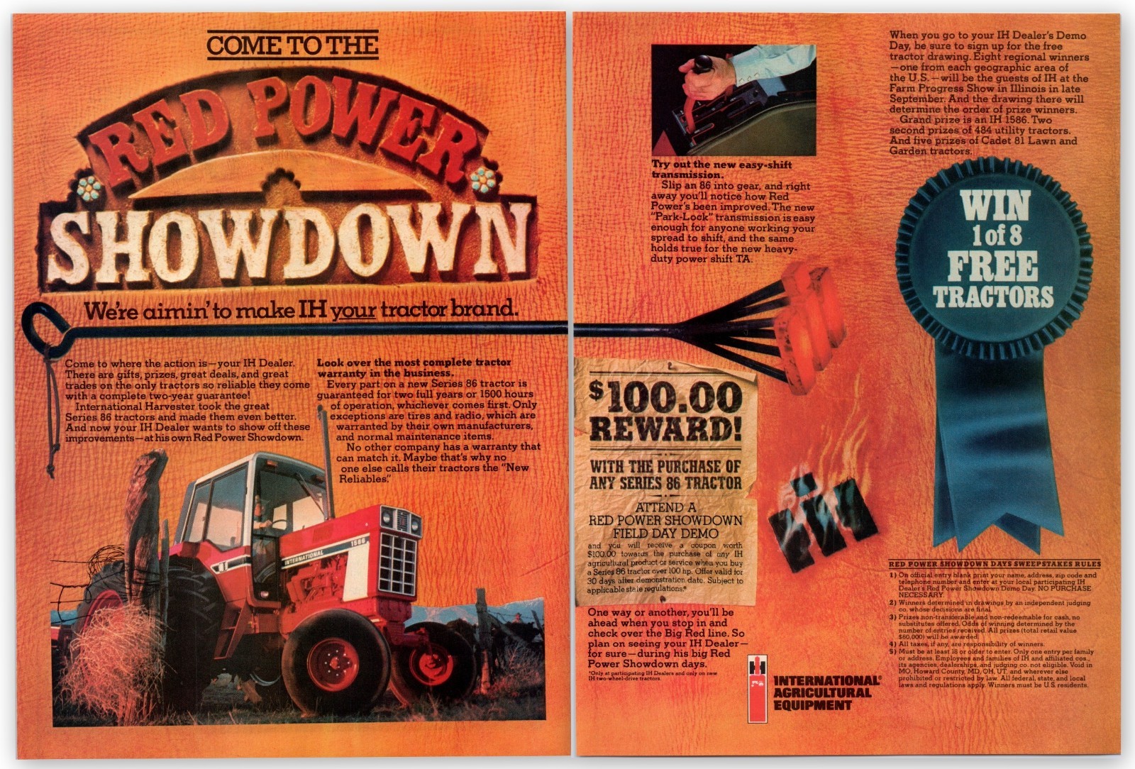1979 IH International Harvester Red Power 1586 Tractor 70&rsquo;s 2-Page Print Ad