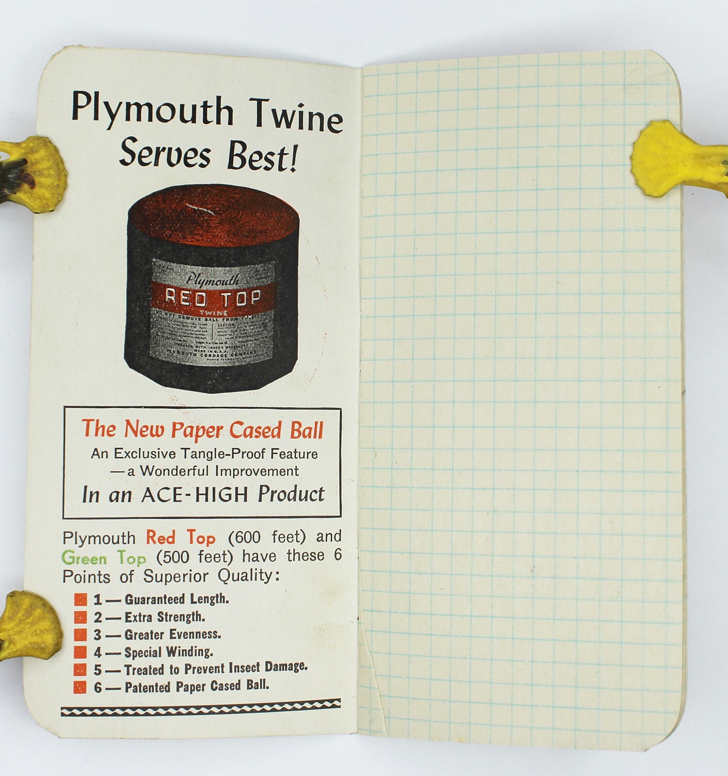Vintage 1940 PLYMOUTH BINDER TWINE for Grain Harvest Data Notebook