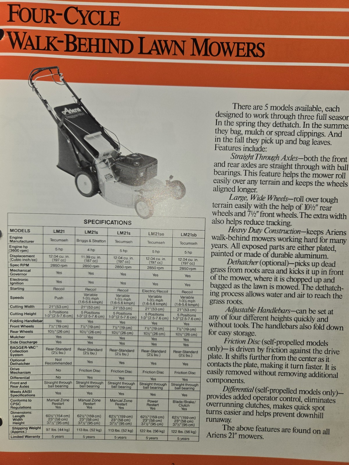 1987 ARIENS DEALERSHIP ADVERTISING BROCHURES SNOW THROWERS