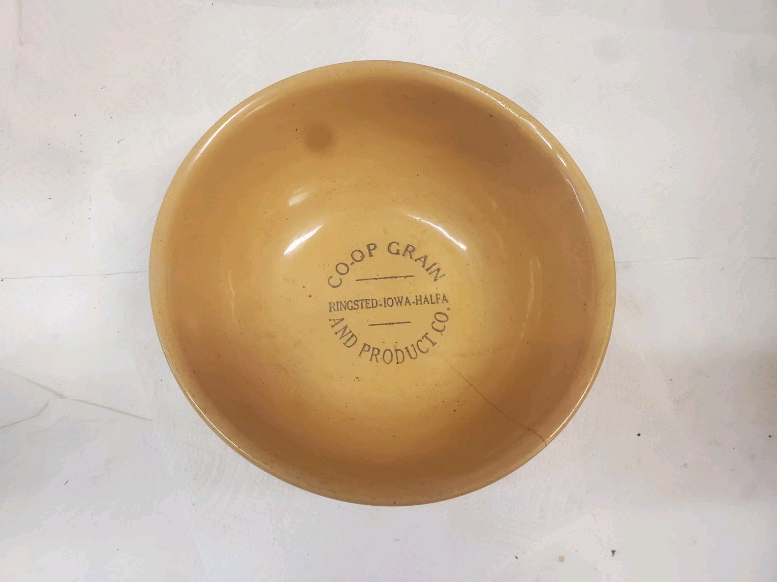9&Prime; Stoneware Bowl Co-op Grain And Product Company Ringstead Halfa Iowa Cracked