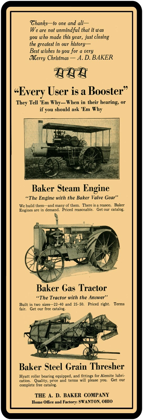 A.D. Baker Steam Tractors, Swanton Sign, 12&Prime; x 36&Prime; USA STEEL XL Size – 4 POUNDS