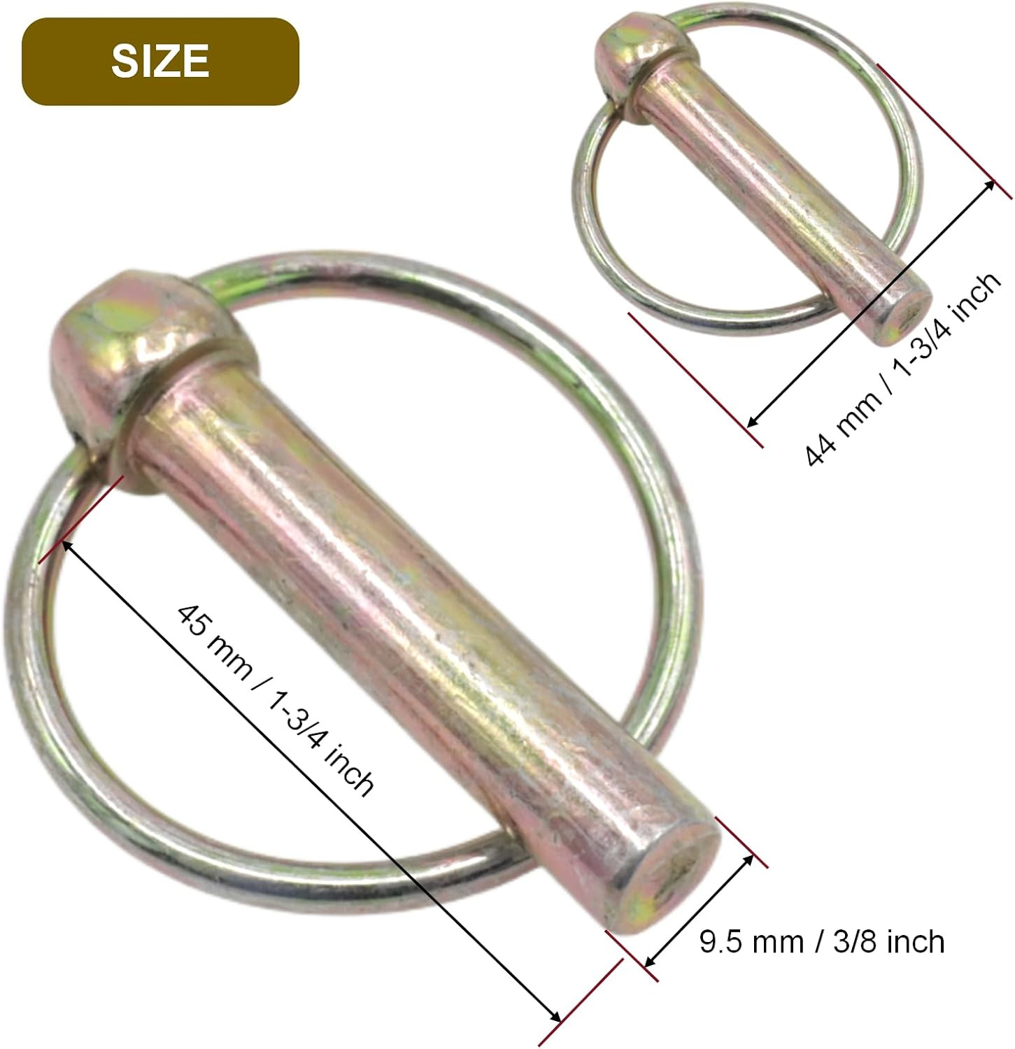 3/8 Inch Lynch Pin Assortment Kit, 6Pcs Heavy Duty round Linch Pins with Ring, L