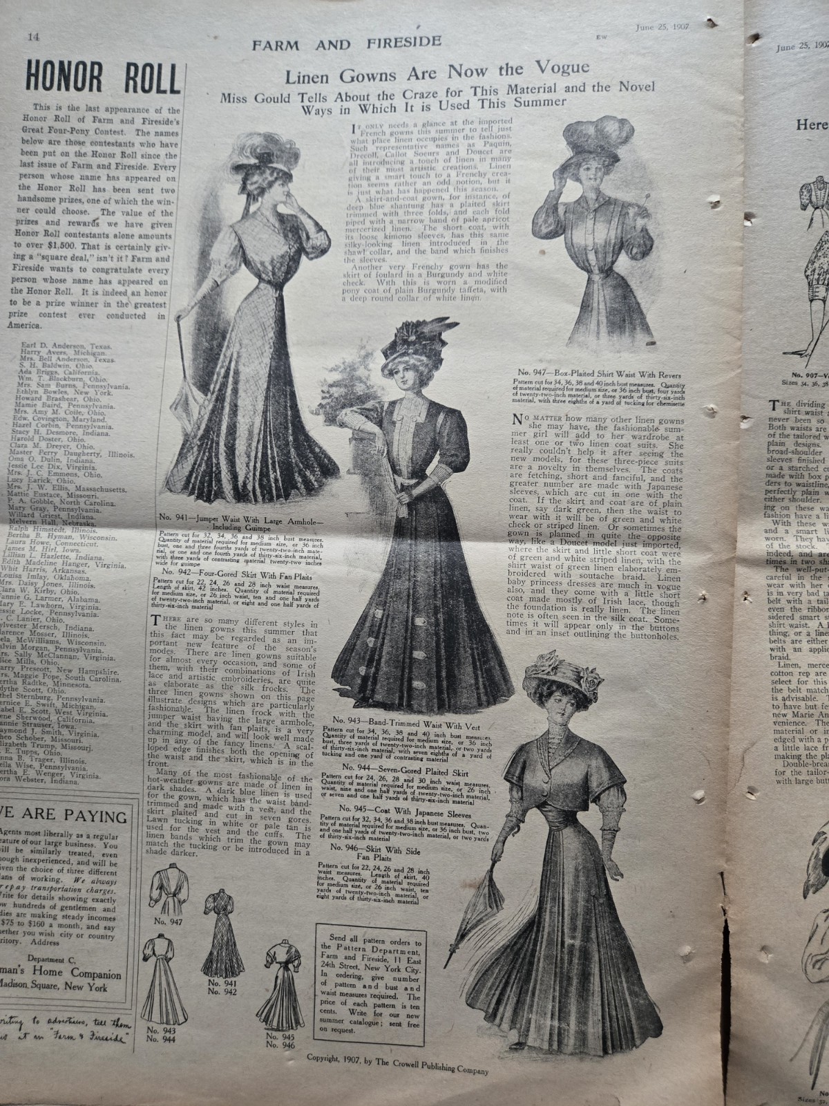 Farm & Fireside Newspaper – Antique Agriculture 1907 Articles Ads Illustrations