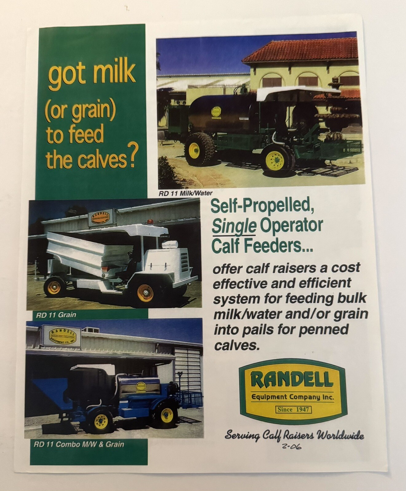 Randell Equipment Co. Calf Feeders 2-Page 2006 Dealer Sales Brochure Farm Tools
