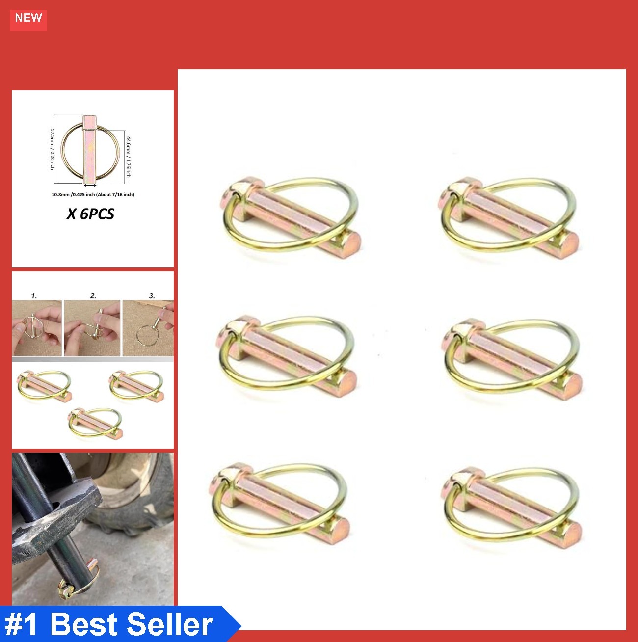 Lynch Pin Assortment Kit 7/16 Inch Heavy Duty Linch Pin with Ring for Farm