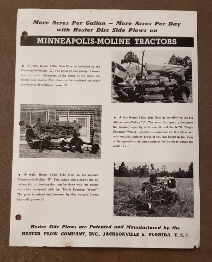 VINTAGE 1950s Hester MINN MOLINE Disc Plow Farm Advertising Literature Brochure