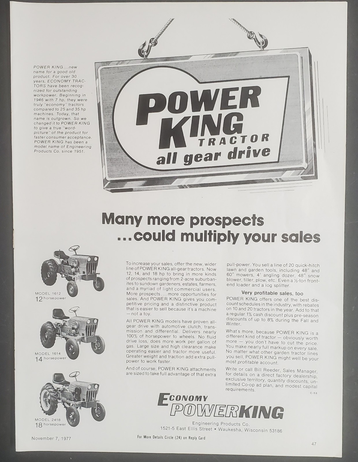 Power King 3 Pages of Magazine Ads 1977 1978 and 1980
