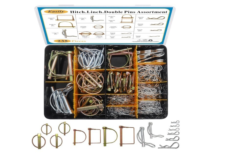 235 PCS Hitch Pins Clip Pins, Linch and PTO Pins for Trailers Tractors Trucks To