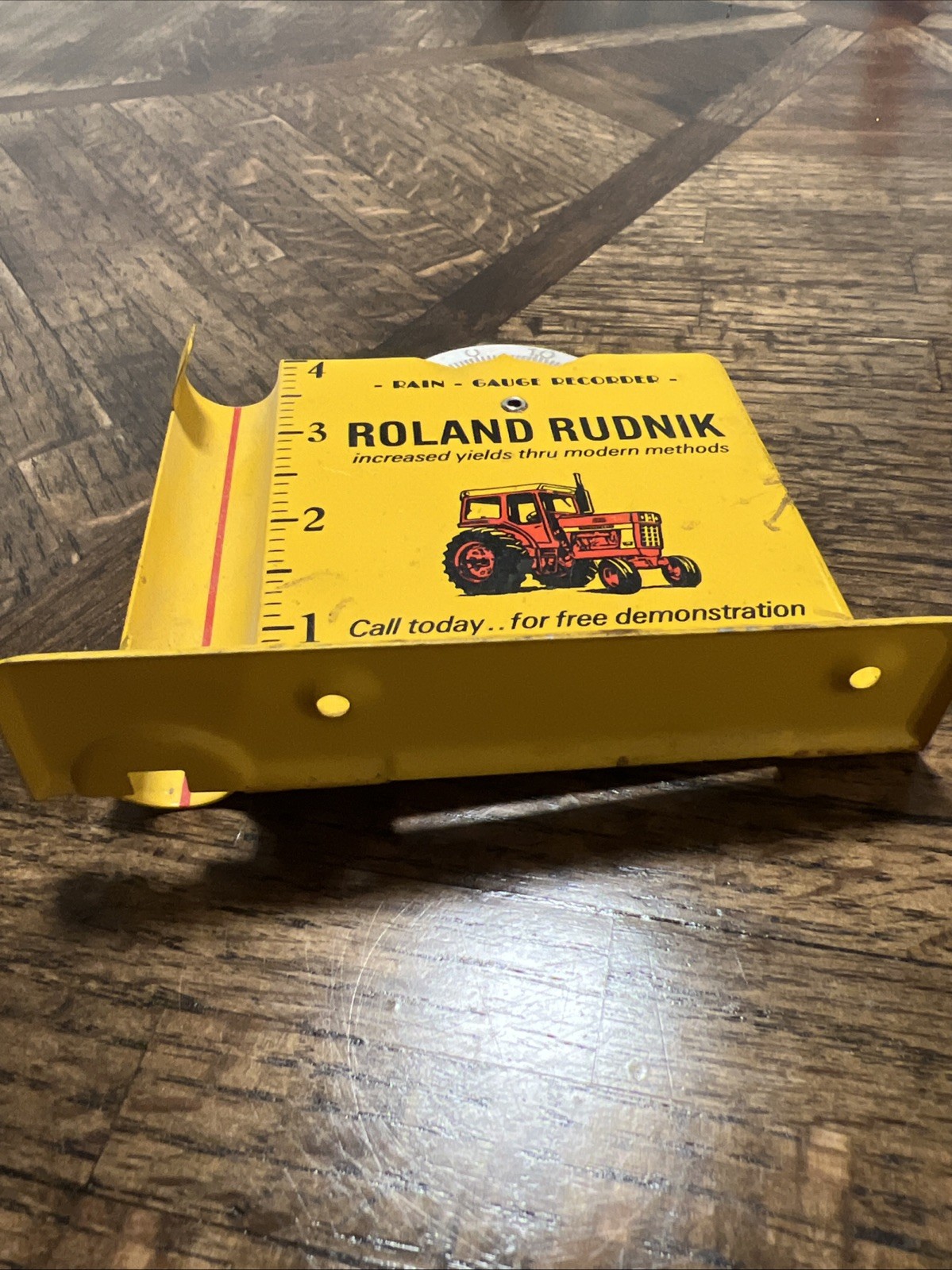 Vintage Farm Advertising Rain Gauge – Roland Rudnik Tractor – Metal