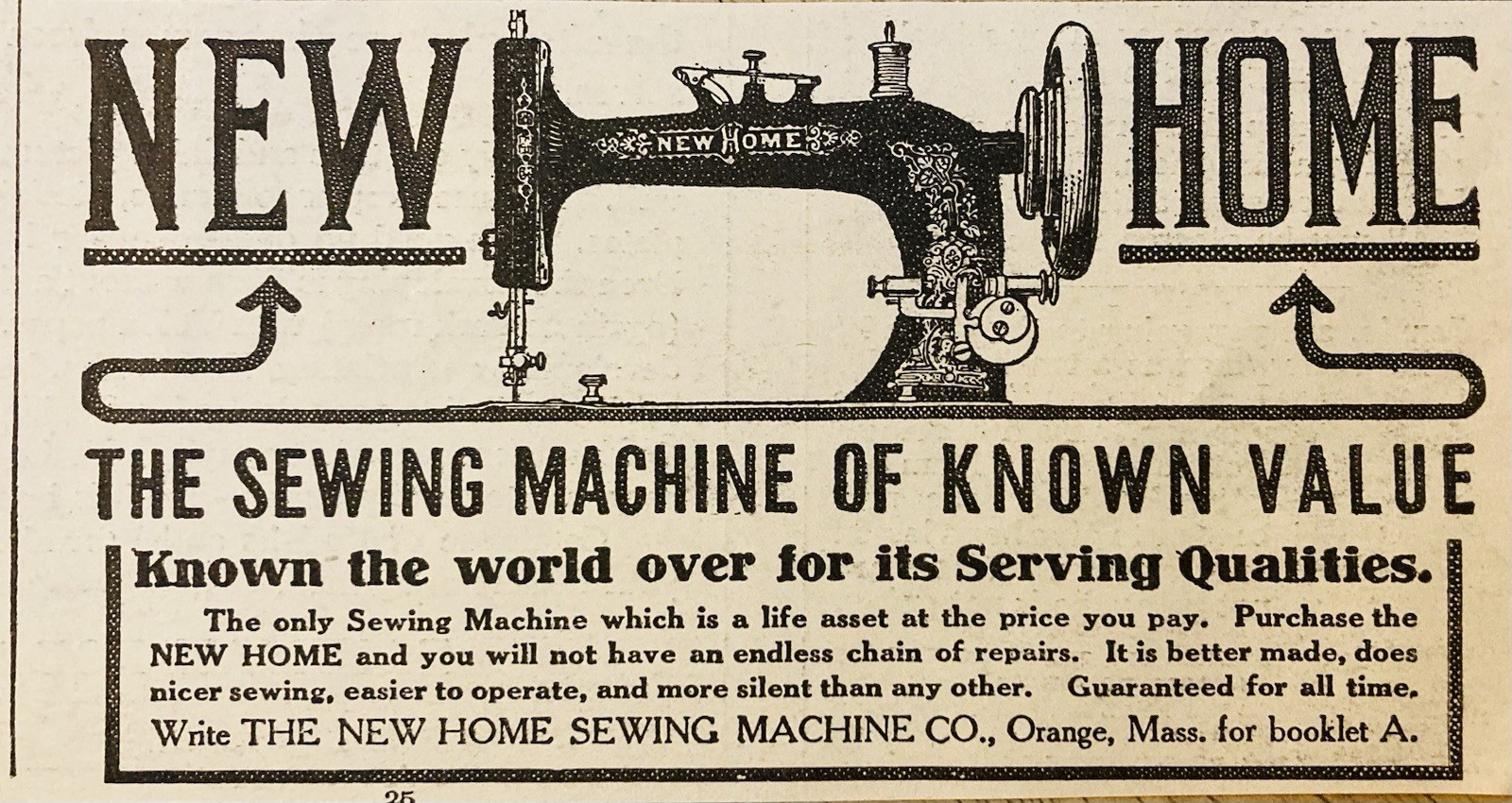 1912 AD.(XH87)~NEW HOME SEWING MACHINE CO. ORANGE, MASS. NEW HOME MACHINE