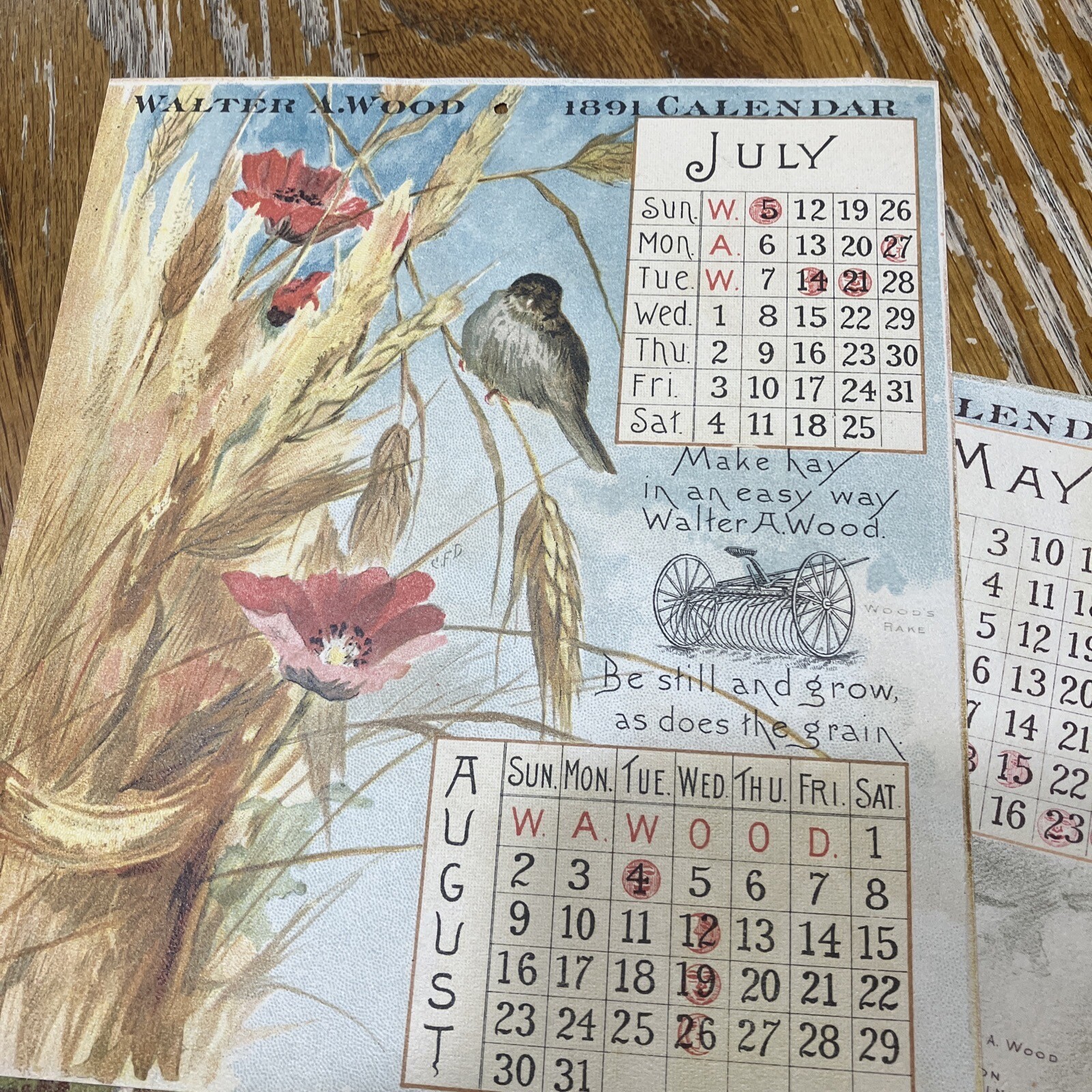 Antique 1891 Advertising Calendar Walter A. Wood Agriculture Farm Many Pages