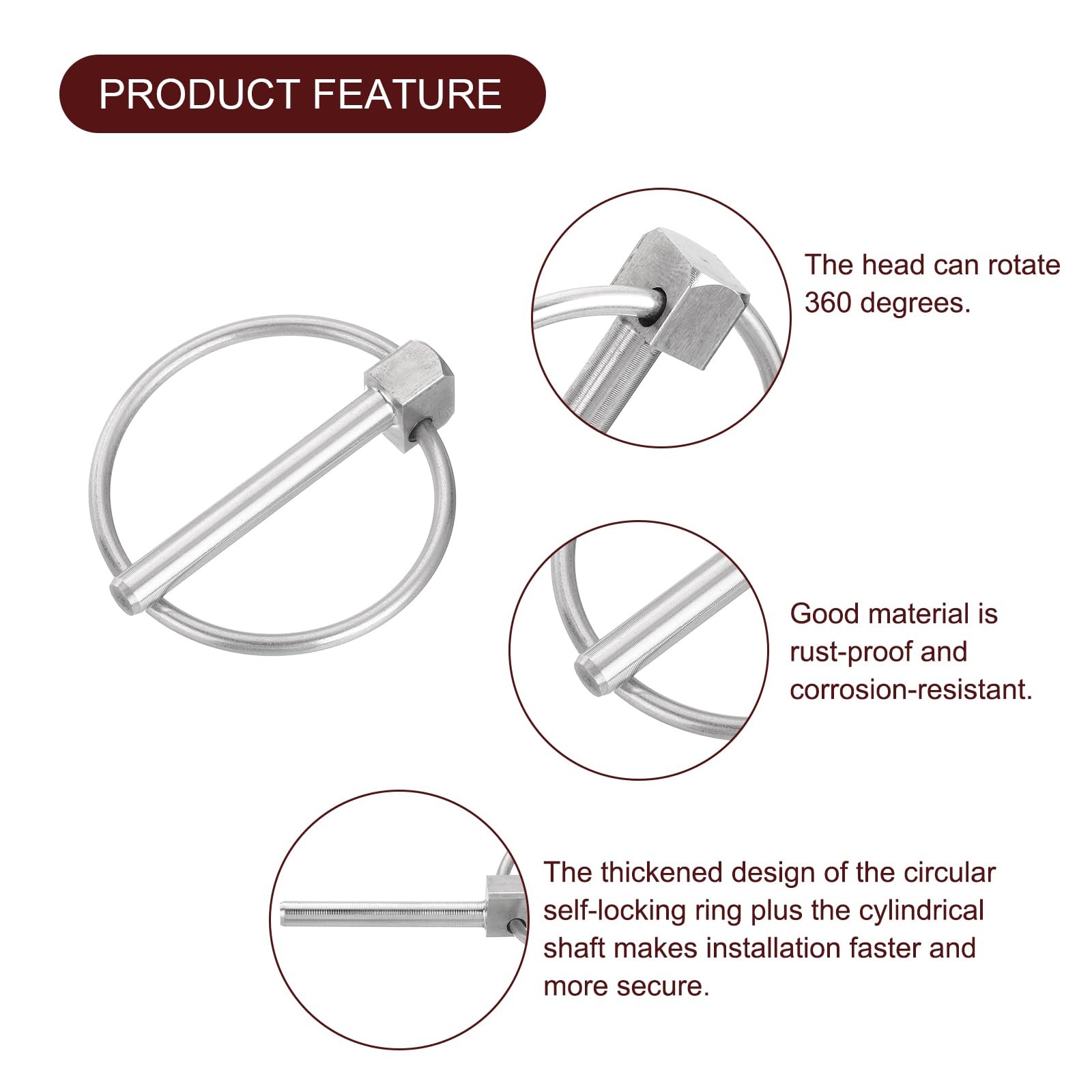 uxcell 4Pcs 1/8&Prime; x 1&Prime; Linch Pin with Ring, Stainless Steel Round 1/8 x 1