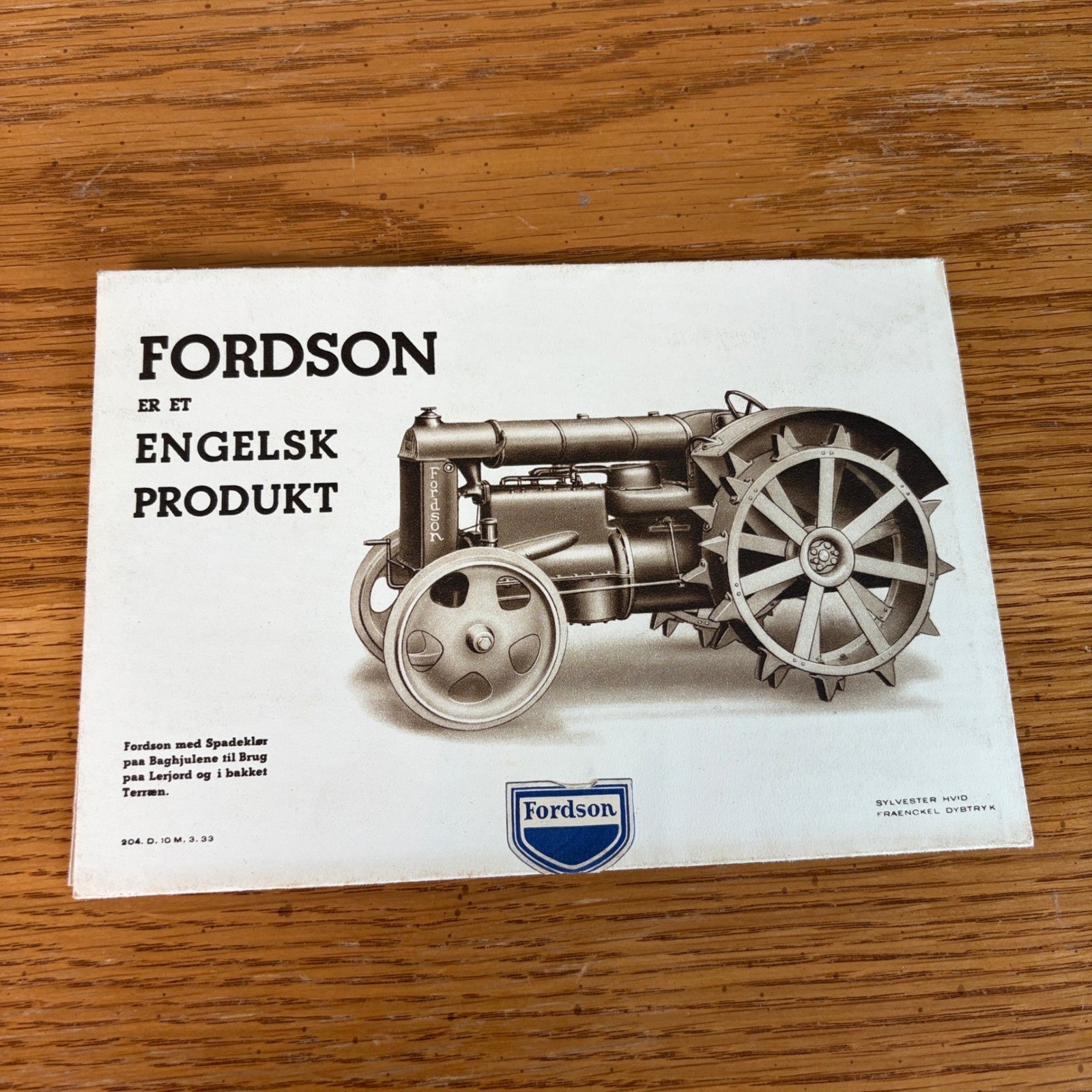 Vintage 1933 Fordson Tractor Danish Sales Brochure & Poster Ford Engelsk Produkt