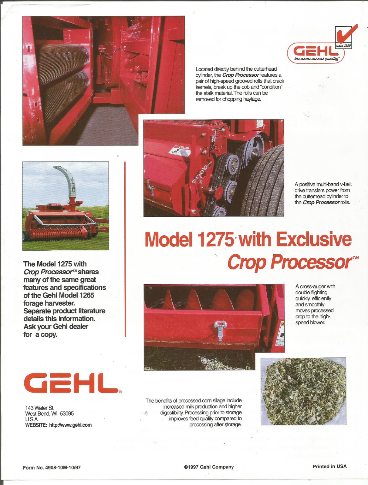 Original Gehl 1275 Forage Harvester Sales Brochure Spec Sheet Form No. 4908-10M