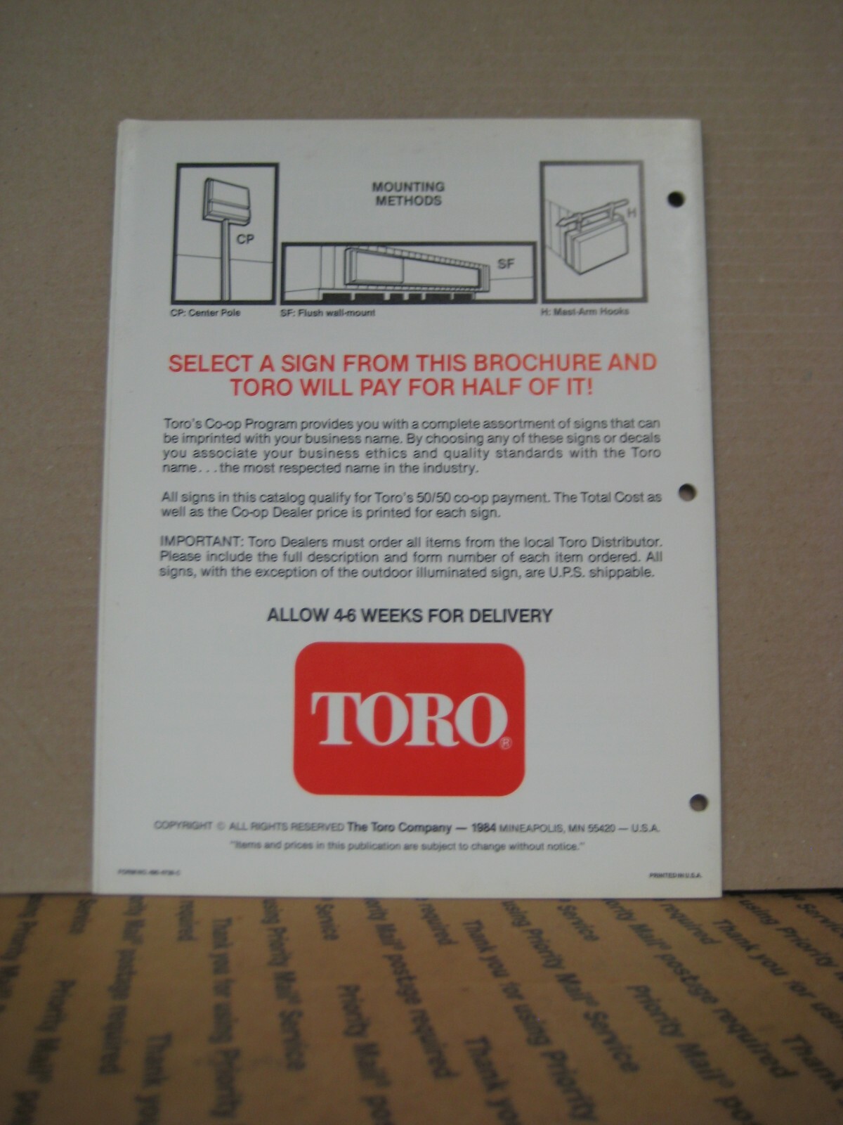 Vintage Original Toro CO-OP Sign Program Catalog1984