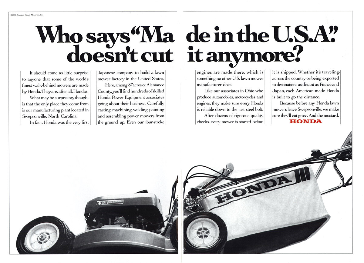 1991 Honda Lawn Mower Vintage Print Ad