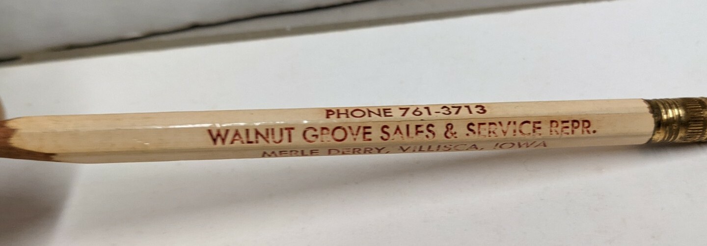 Vintage Walnut Grove Sales & Service Repair Merle Derry Villisca Iowa Pencil
