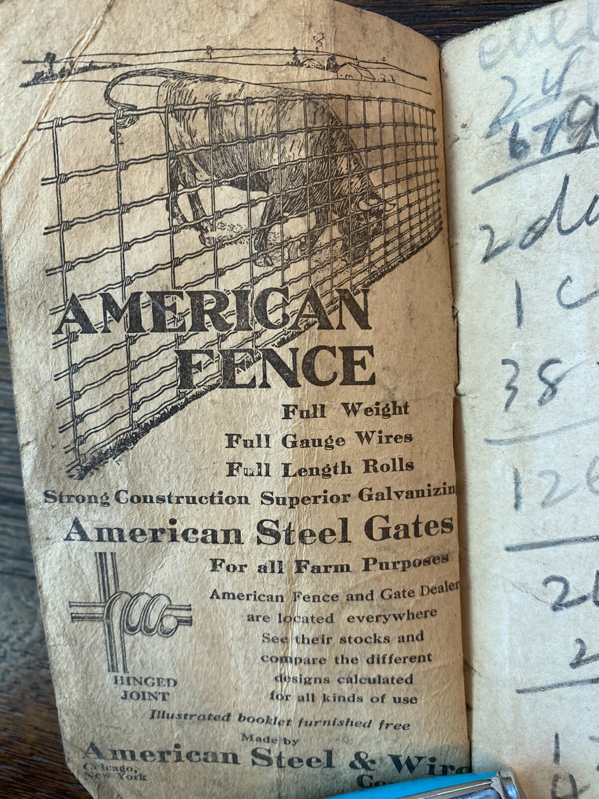 American Fence Memorandum Book American Steel & Wire Co Calendar July Used 1919