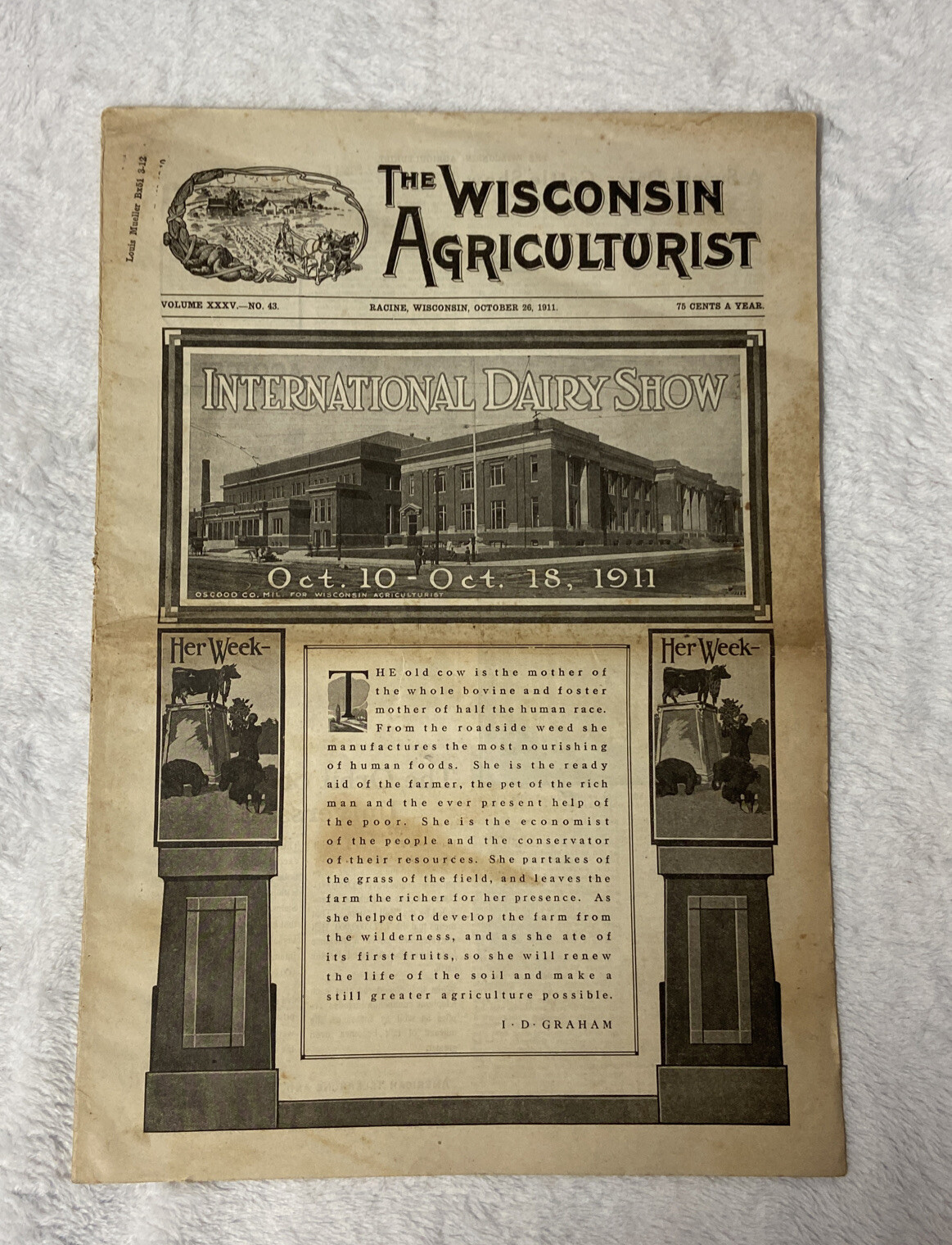 The Wisconsin Agriculturist OCT 1911 • Volume XXXV No. 43 Full Newspaper with Ad