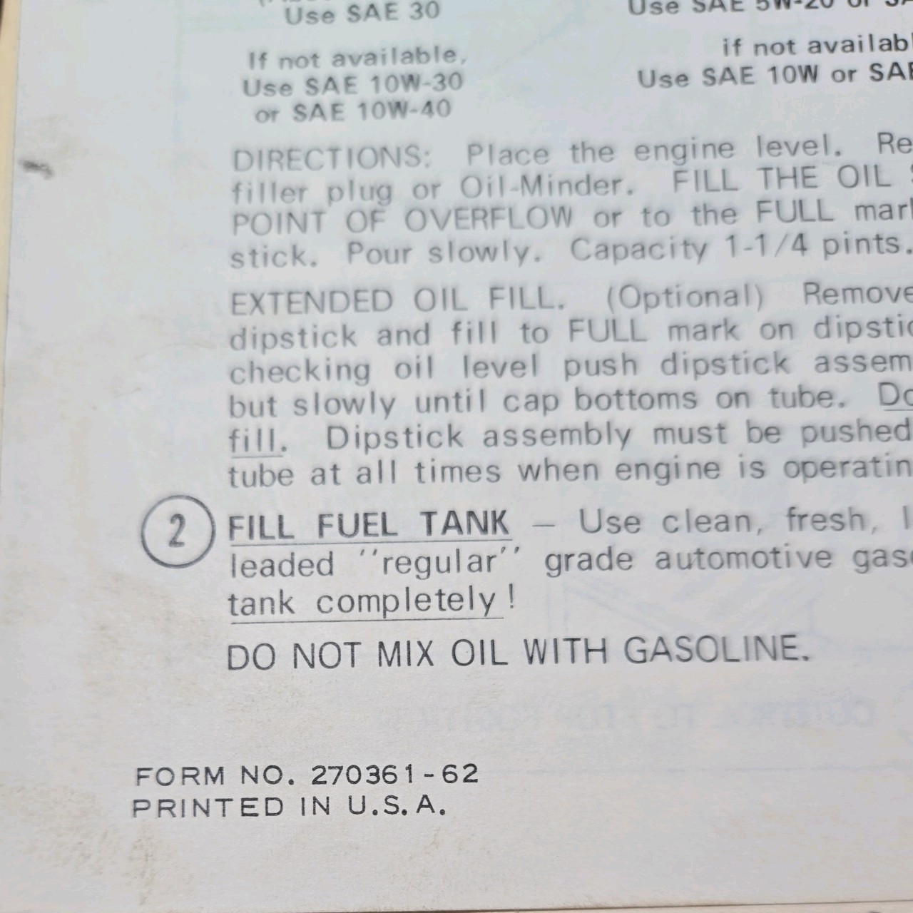 Briggs & Stratton Gasoline Engines Model 92500 to 92598 Operating Instructions