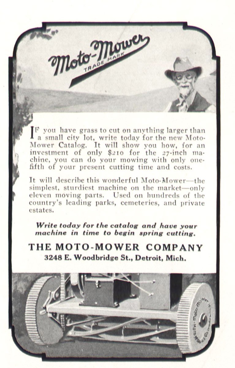 1922 Moto Mower Vintage Print Ad